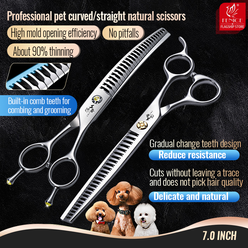 Professional Pet Grooming Scissors Curved - Fenice 7-calowe VG10 profesjonalne, zakrzywione/proste, cieńsze