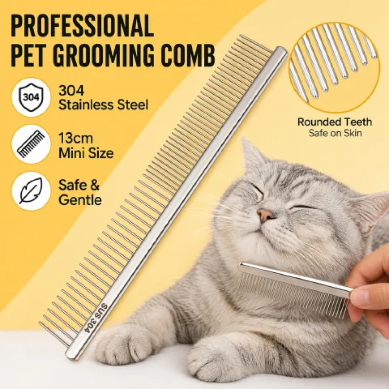 Flea Comb Fine Tooth Pet Tear Stain - Grzebień do pielęgnacji zwierząt ze stali