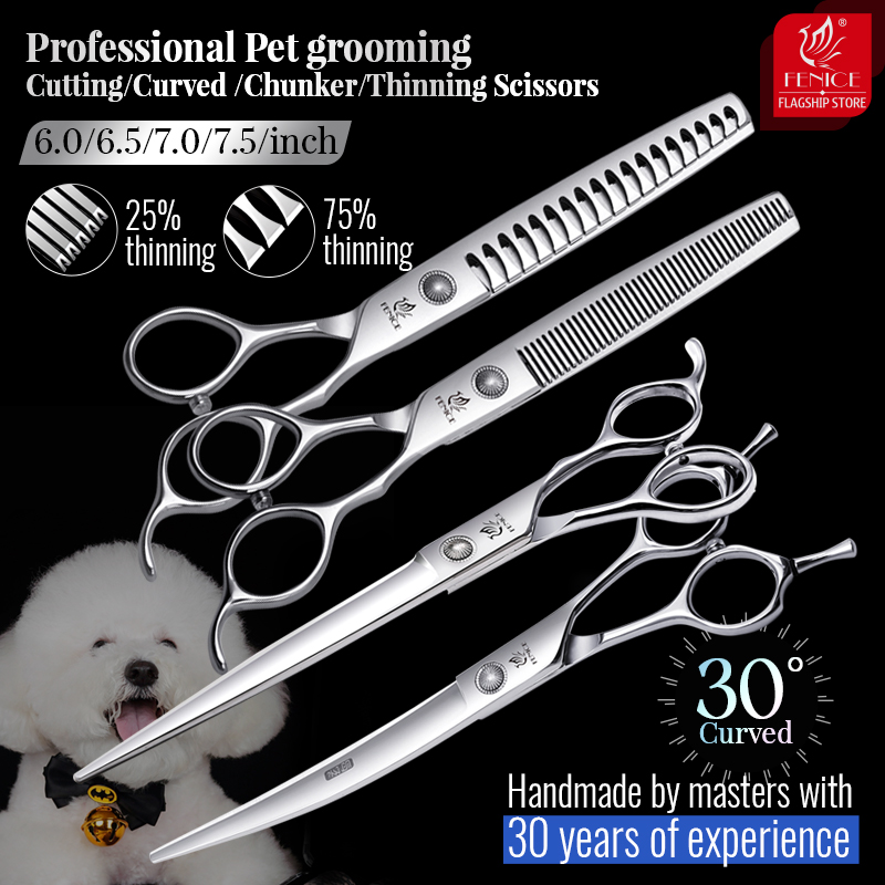 Professional Pet Grooming Scissors Curved - Fenice 6//6,5/7/7,5 cala profesjonalny zestaw nożyczek